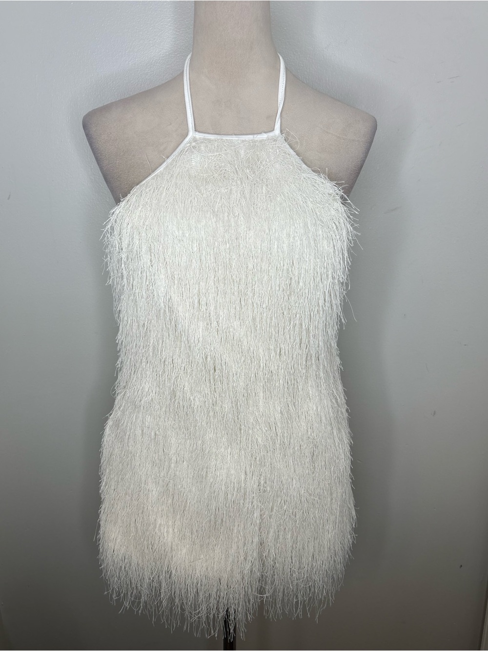 White Fringe Halter Mini bodysuit